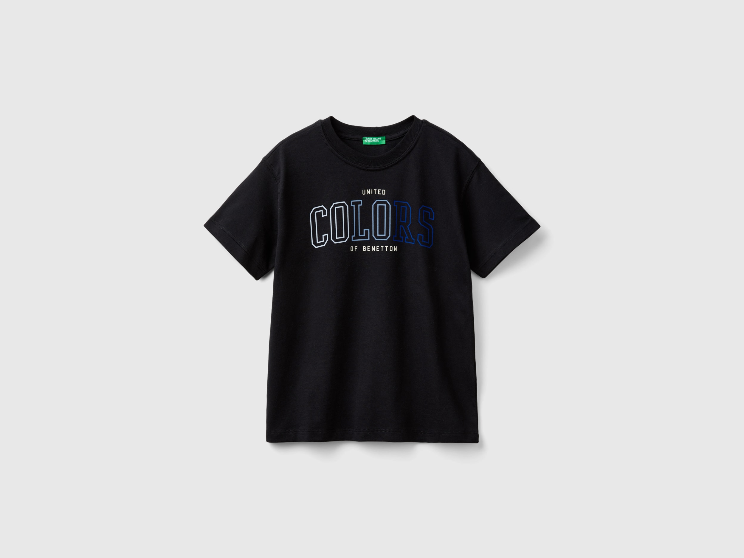 Benetton, T-shirt Manica Corta 100% Cotone Bio, Nero, Bambini