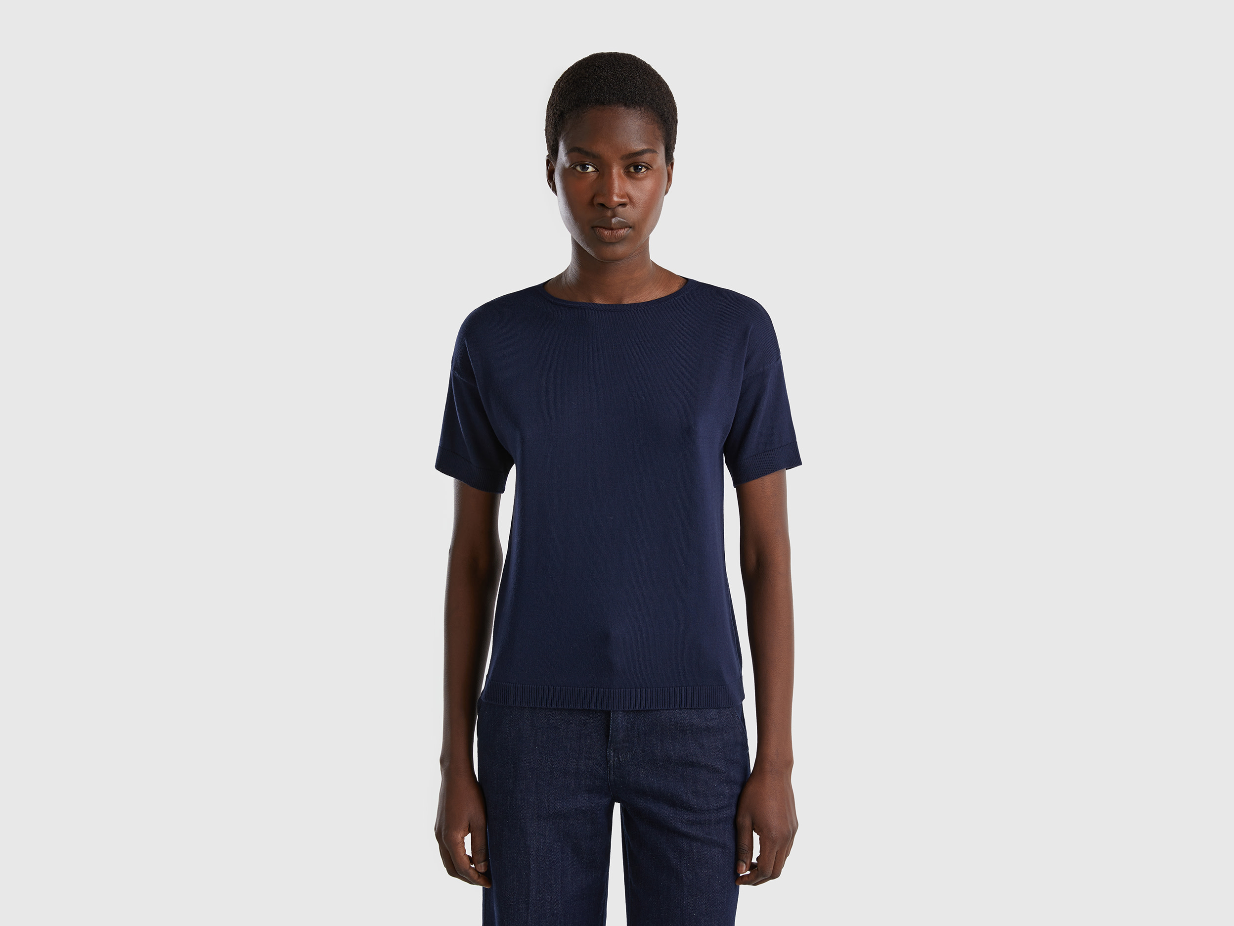 Benetton, Short Sleeve Sweater, size XS, Dark Blue, Women