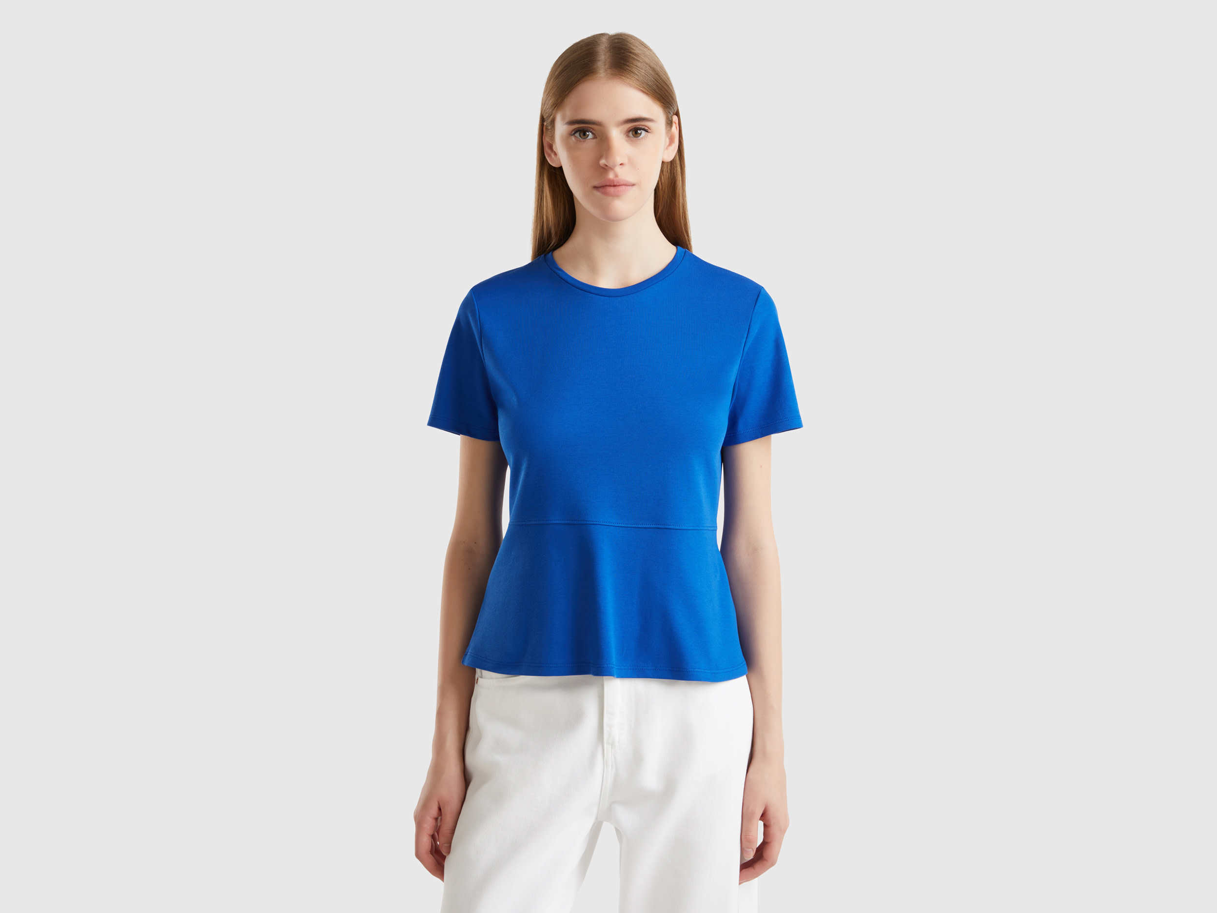 Benetton, T-shirt Slim Fit In Cotone Bio, Bluette, Donna