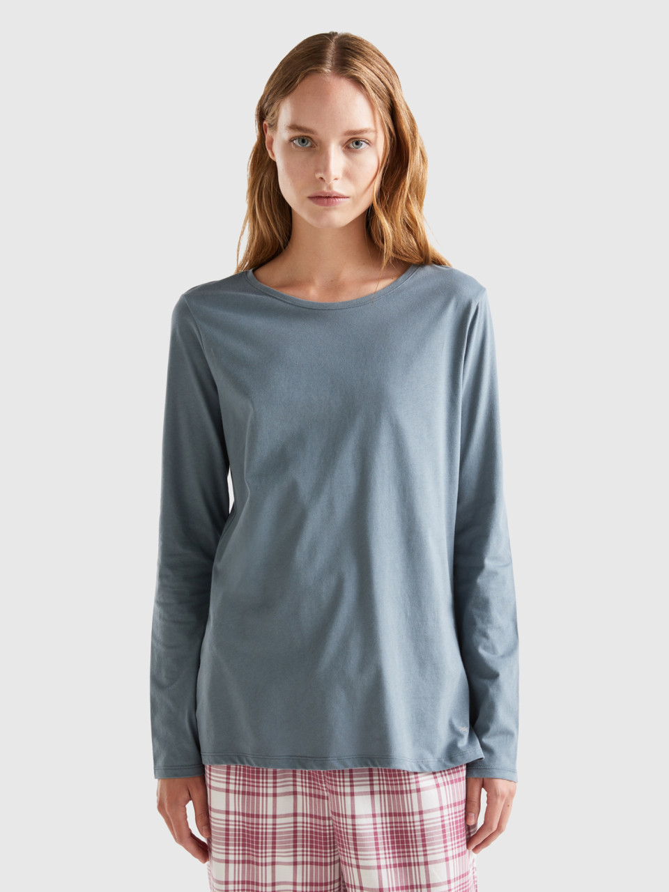Benetton, Long Fiber Cotton T-shirt, Dark Gray, Women