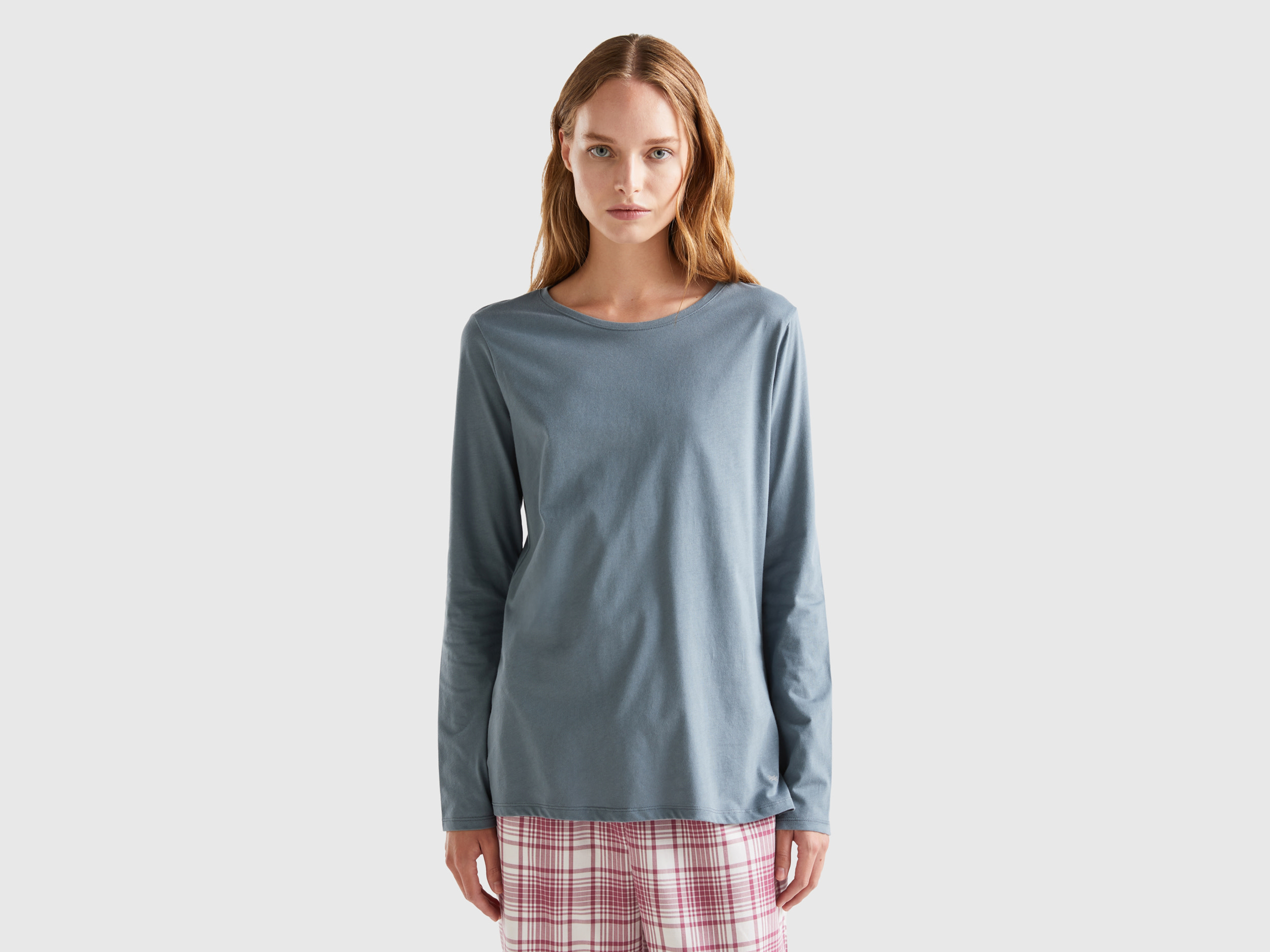 Benetton, Long Fiber Cotton T-shirt, size L, Dark Gray, Women