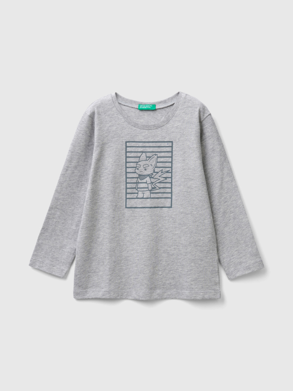 Benetton, T-shirt En Coton Avec Imprimé, Gris Clair, Enfants