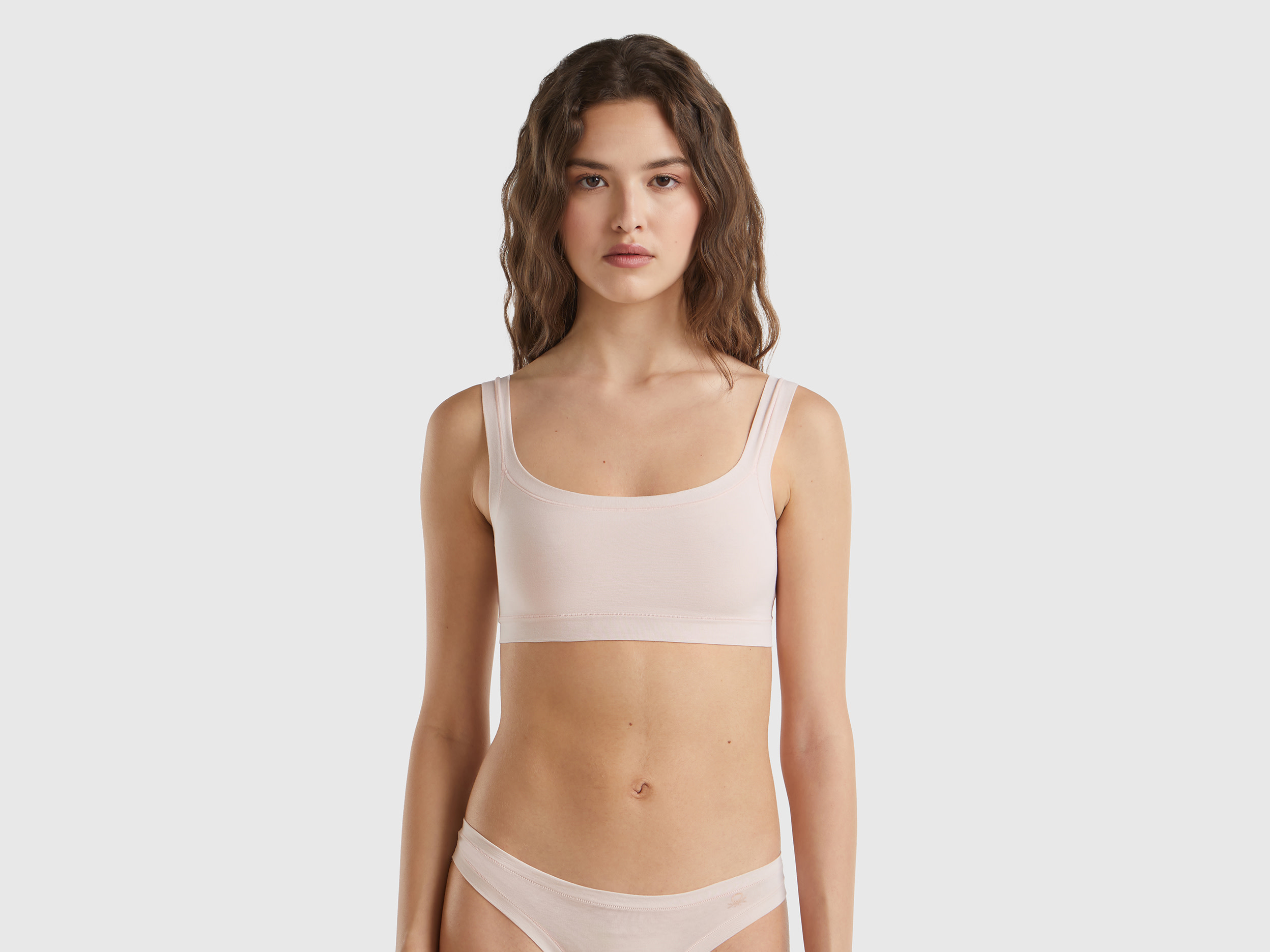 Benetton, Brassiere Cotone Biologico Super Stretch, Rosa Tenue, Donna
