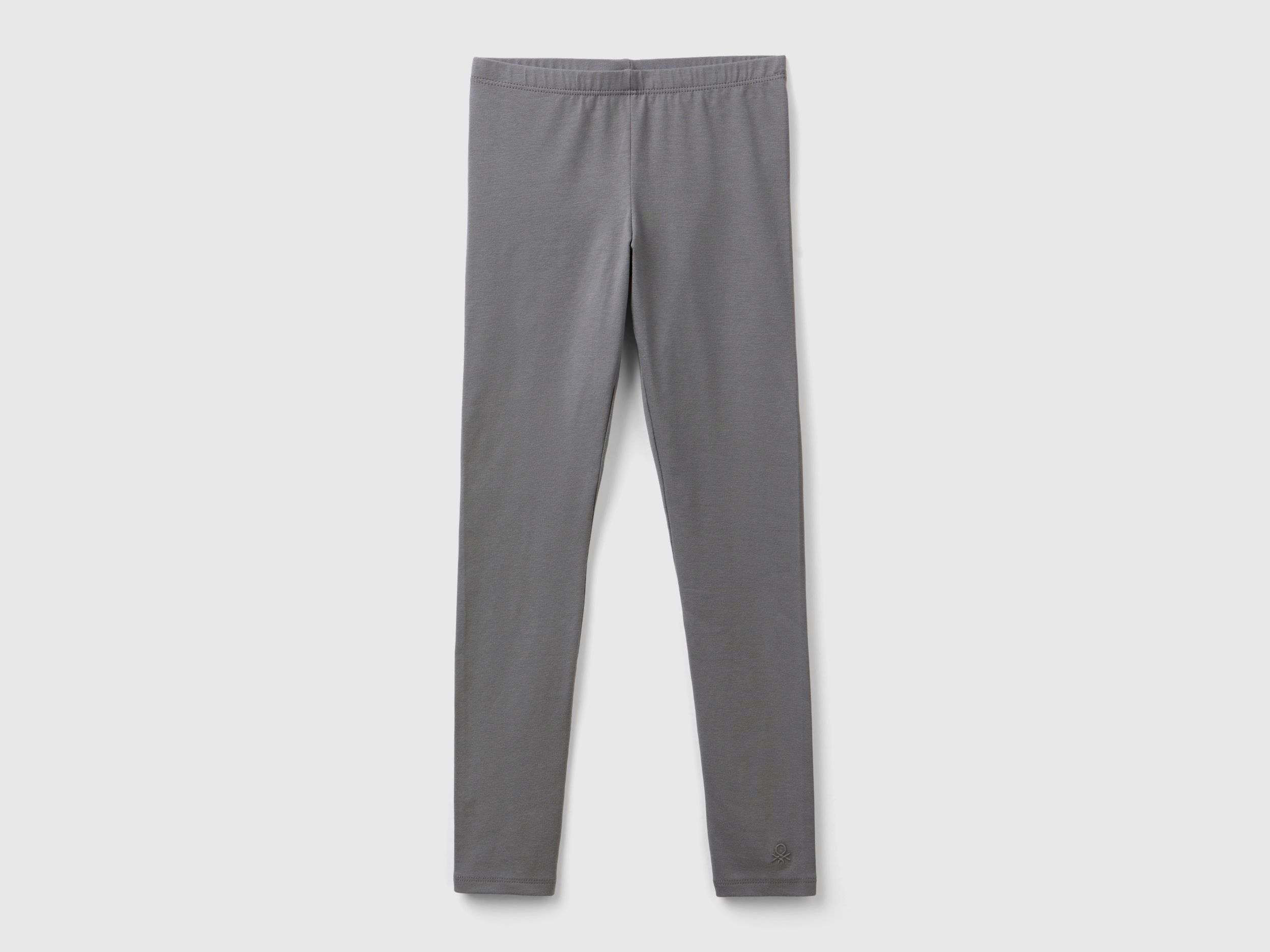Benetton, Leggings In Cotone Stretch Con Logo, Grigio Scuro, Bambini