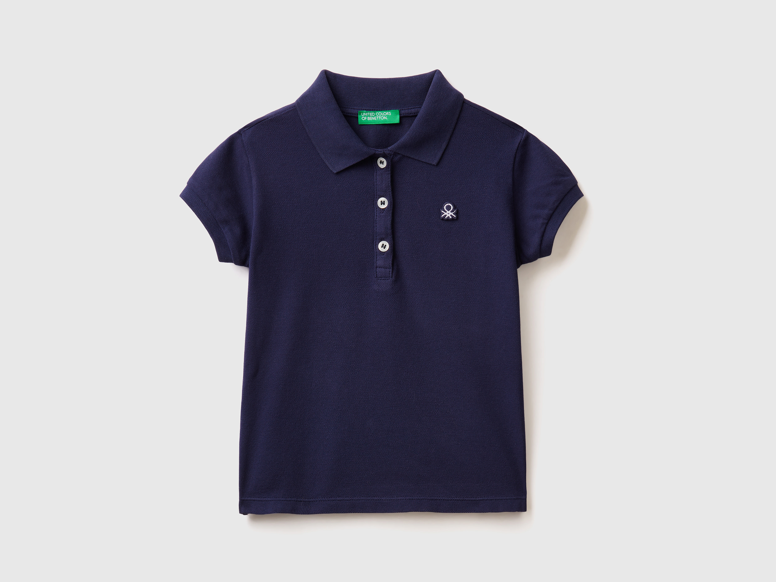 Image of Benetton, Regular Fit Polo In Organic Cotton, size 110, Dark Blue, Kids
