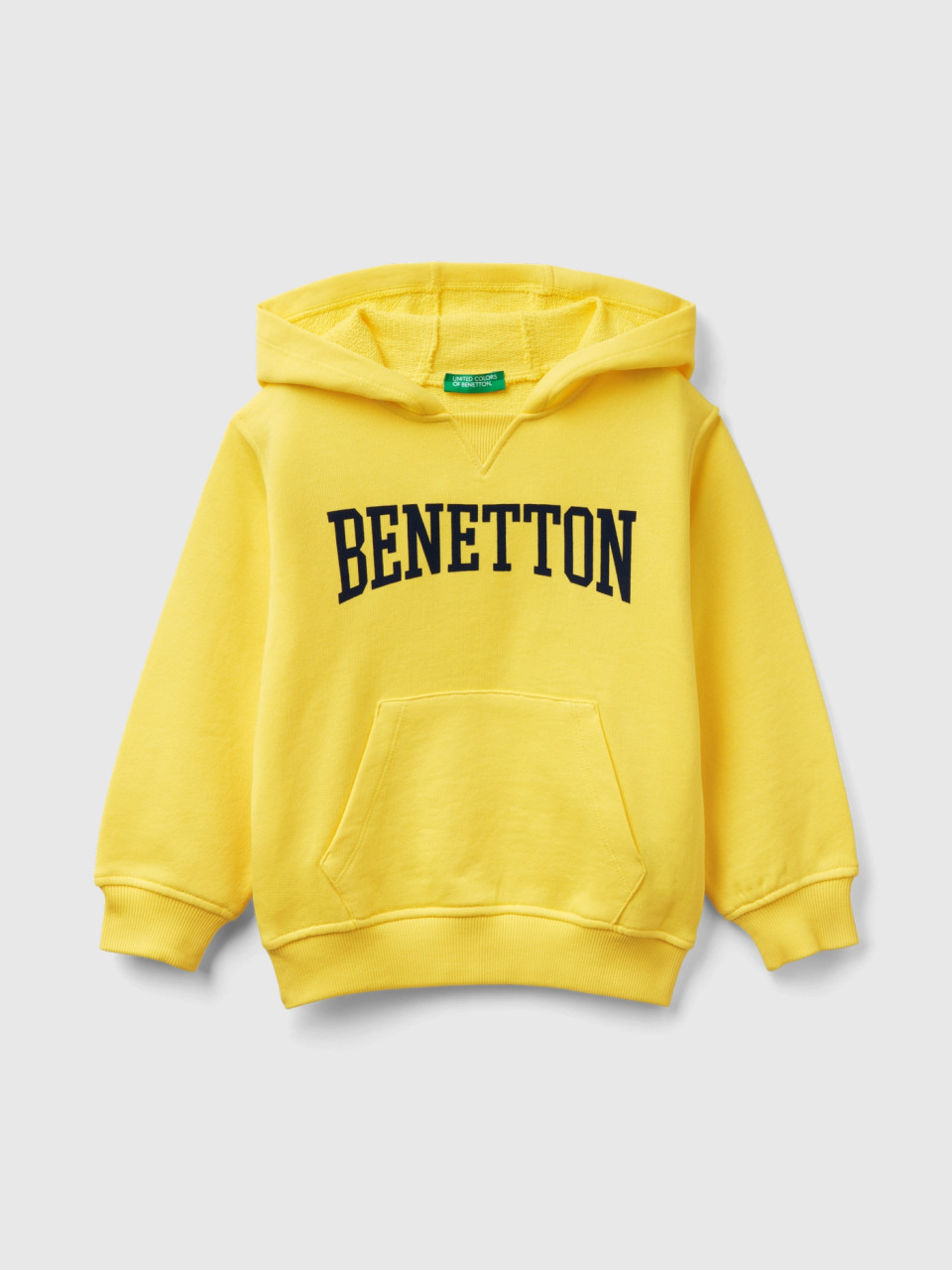Benetton, Sweat 100 % Coton À Capuche, Jaune, Enfants