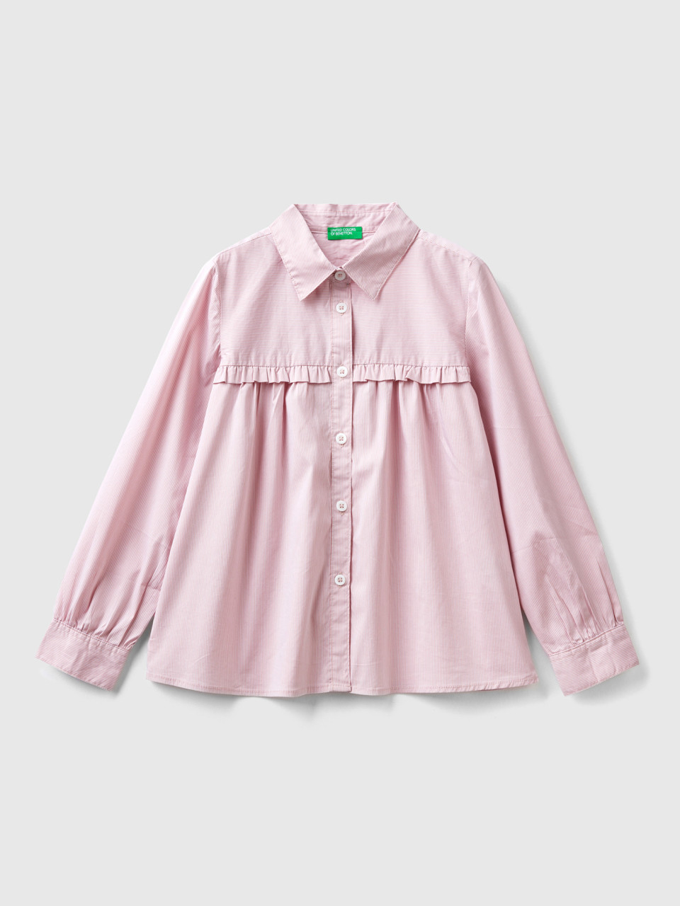 Benetton, Shirt With Rouches On The Yoke, Soft Pink, Kids