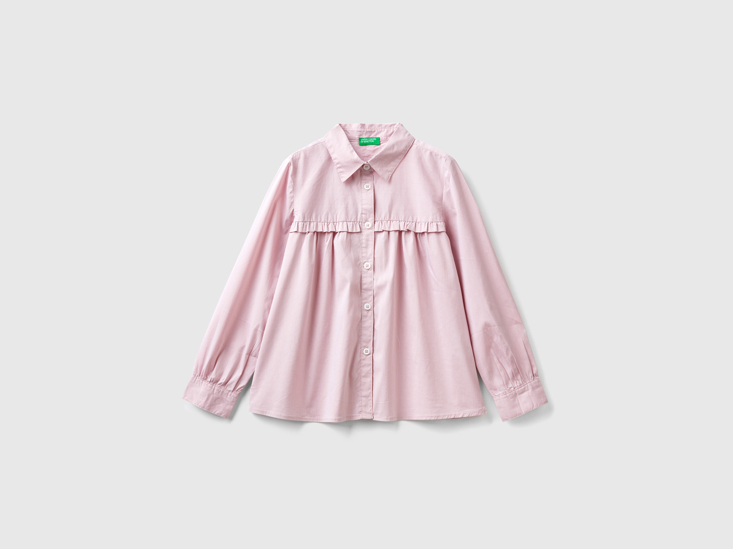 Benetton, Shirt With Rouches On The Yoke, size 3XL, Soft Pink, Kids