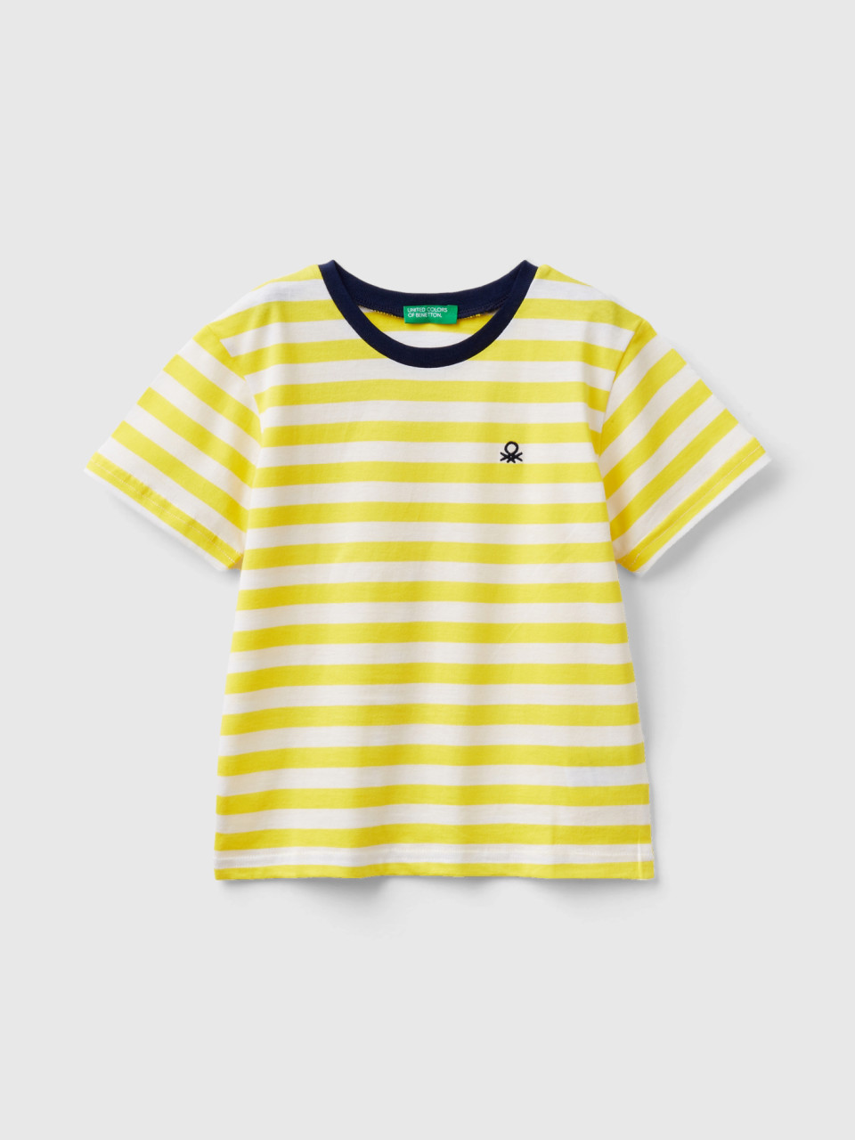 Benetton, Striped 100% Cotton T-shirt, Yellow, Kids
