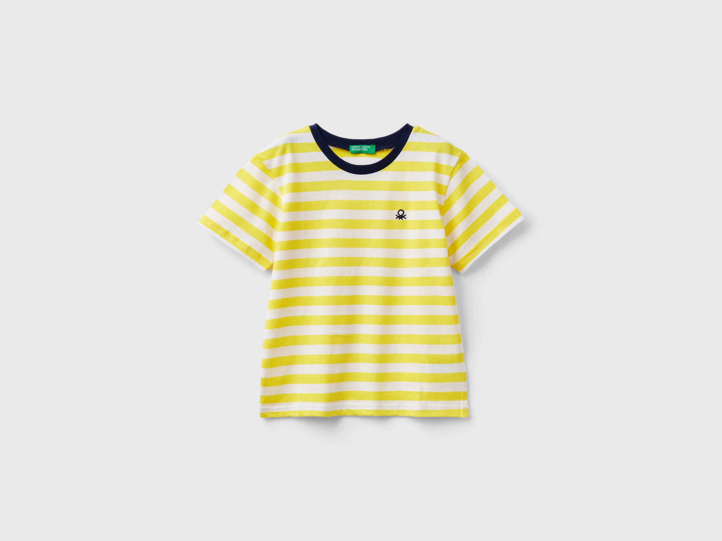 Benetton, Striped 100% Cotton T-shirt, size 4-5, Yellow, Kids