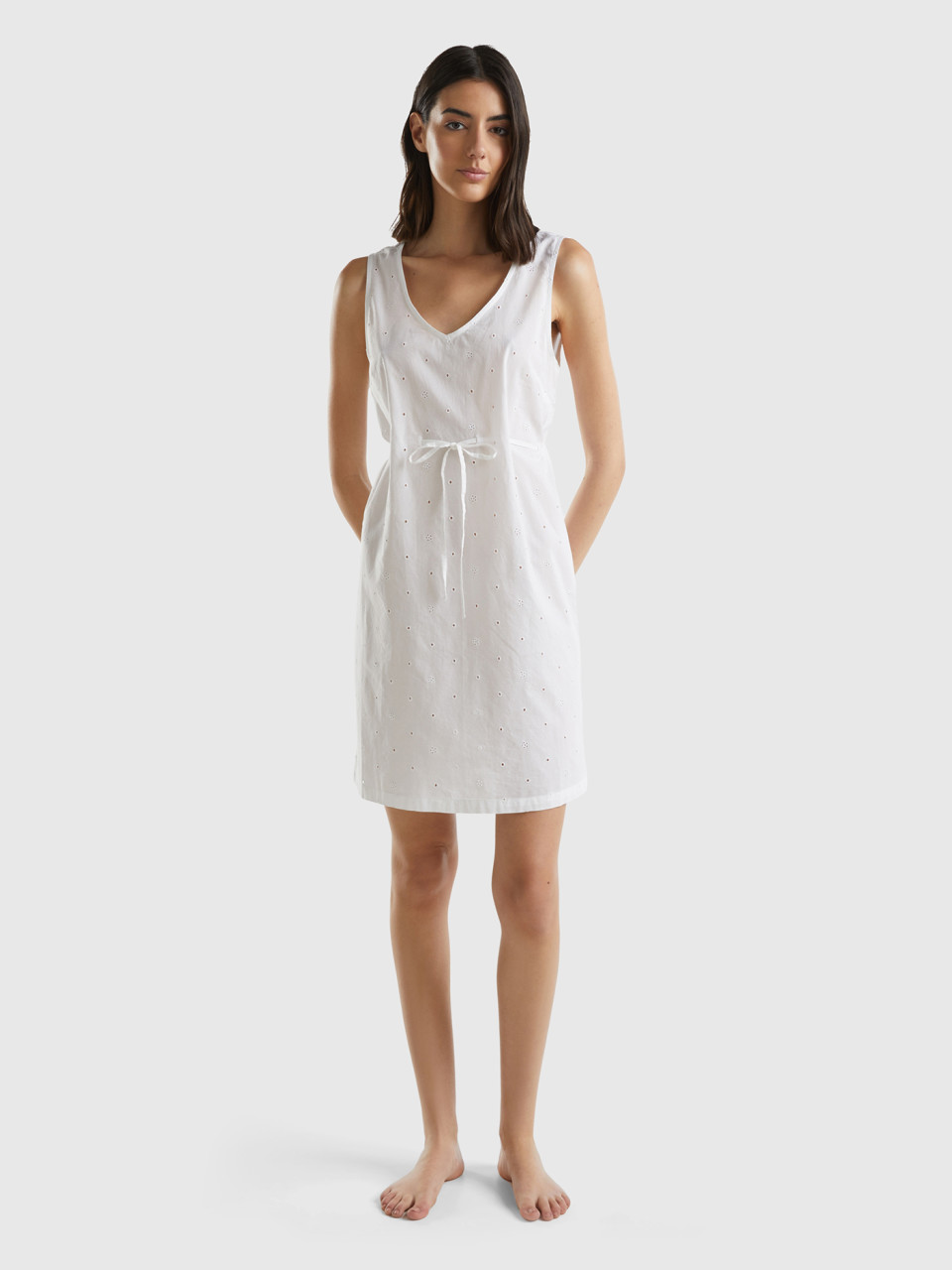 Benetton, Nightshirt With Broderie Anglaise, White, Women