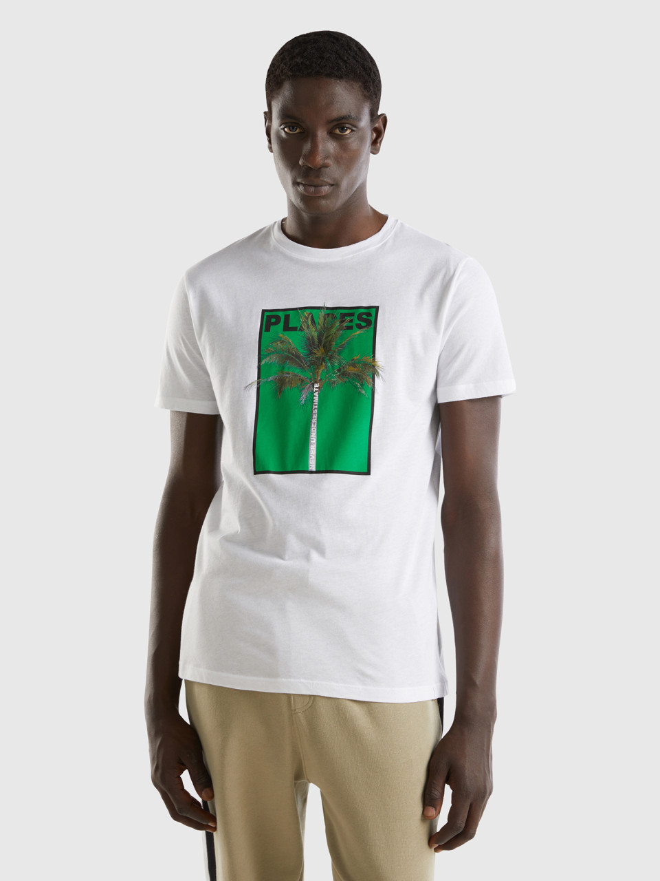 Benetton, T-shirt En Coton Léger, Blanc, Homme