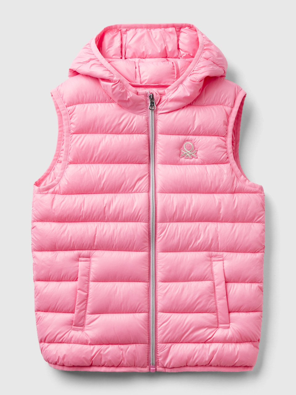 Benetton, Padded Jacket With Hood, Pink, Kids