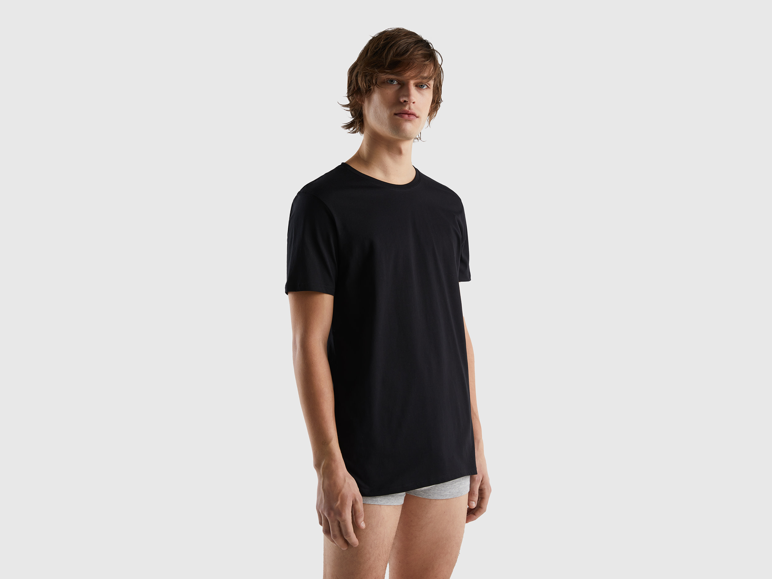 Benetton, Long Fiber Cotton T-shirt, size XXL, Black, Men