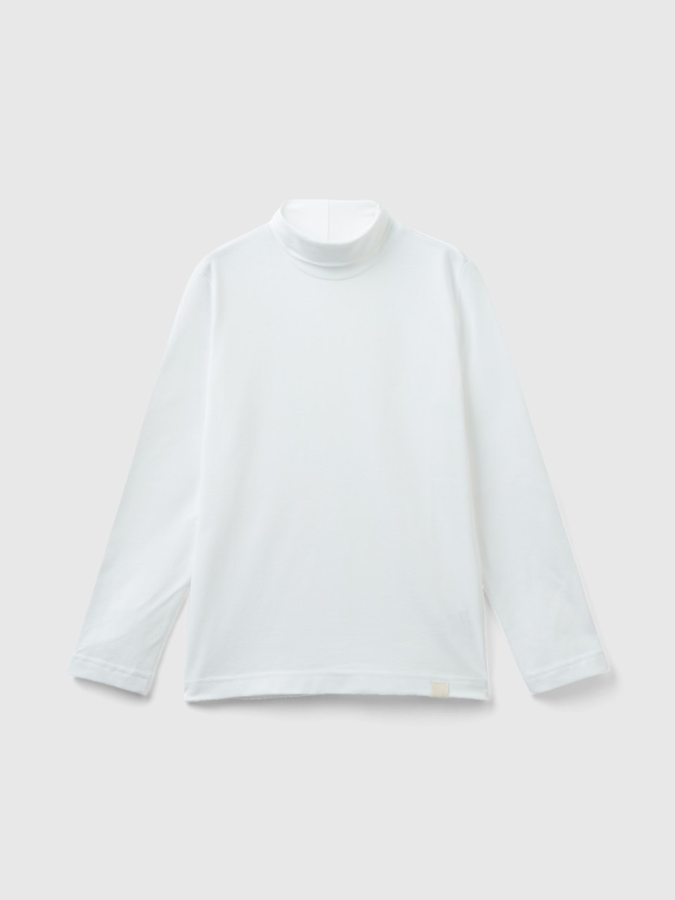 Benetton, Camiseta De Cuello Alto Y Manga Larga, Blanco, Niños