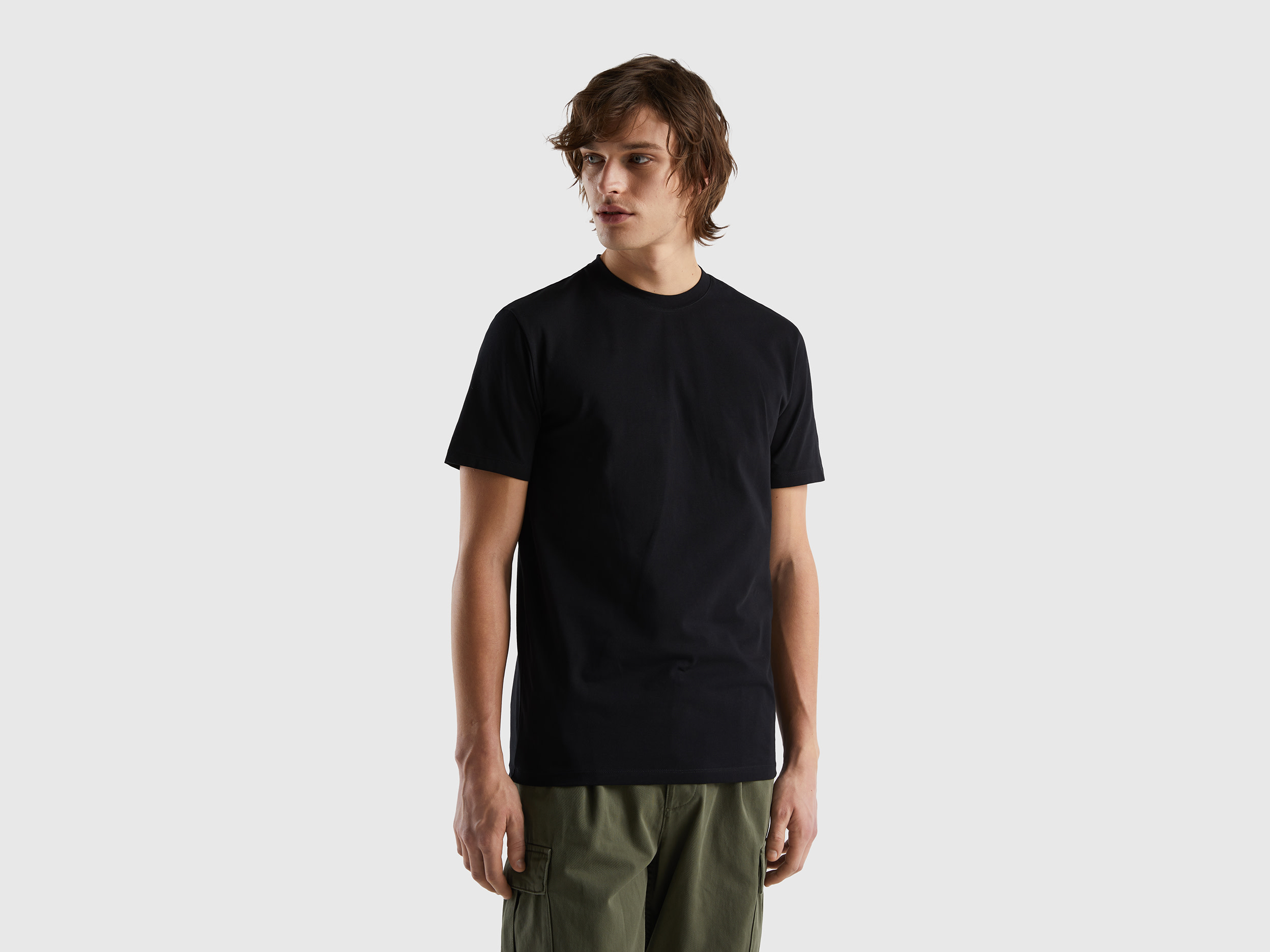 Benetton, Slim Fit T-shirt In Stretch Cotton, size M, Black, Men