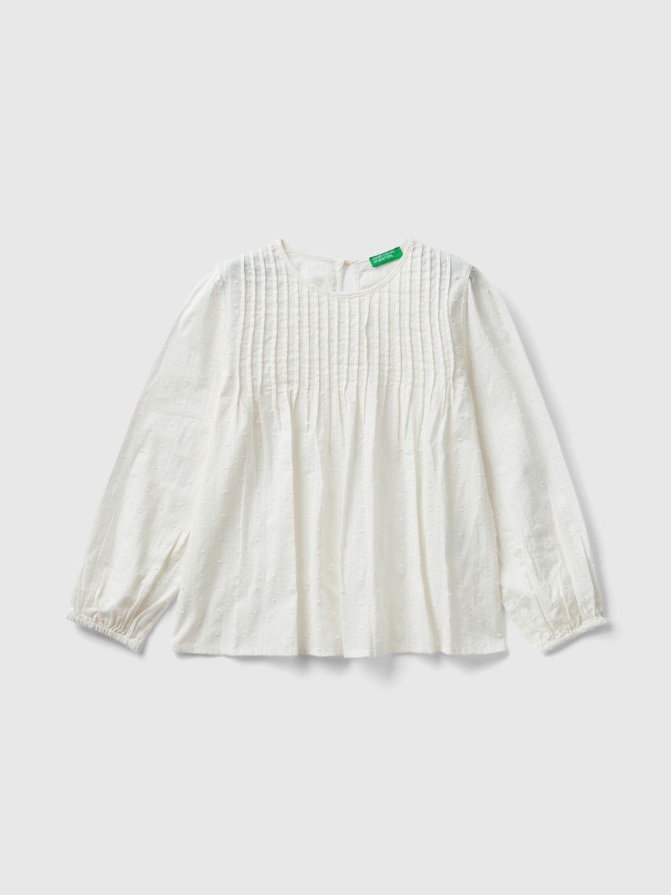Benetton, Lightweight Blouse In Pure Cotton, Creamy White, Kids