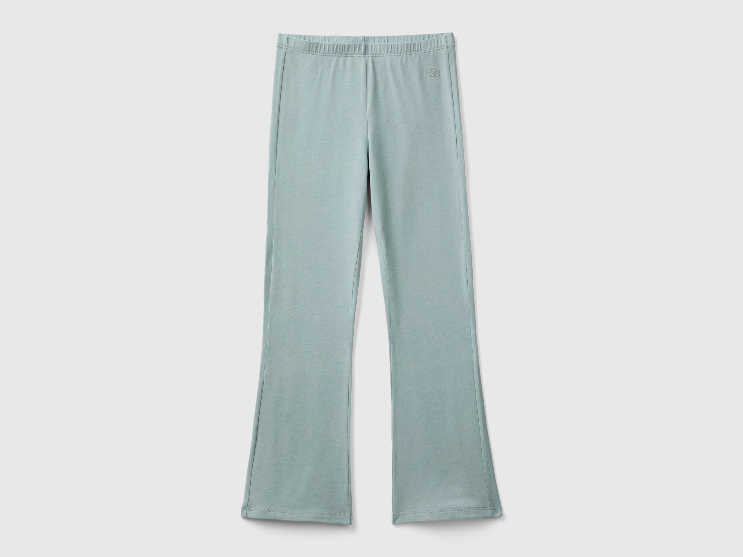 Benetton, Leggings A Zampa In Cotone Stretch, Grigio Perla, Bambini